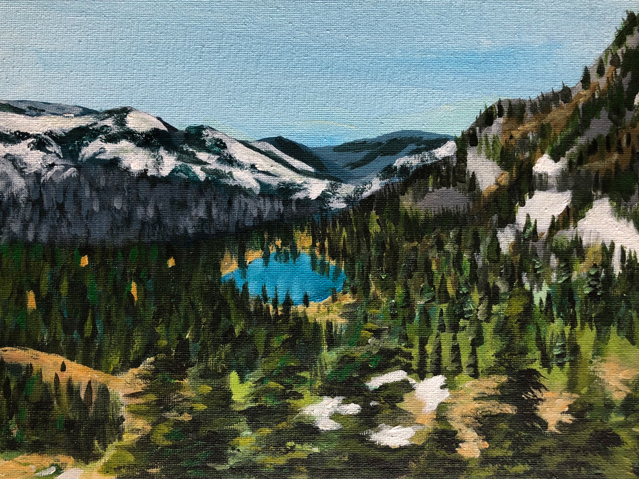 Joanna Young | Sheep Lake to Sourdough Gap, 2020 | Acrylic on canvas panel, 9 x 12 inches